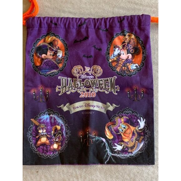 2010 Halloween Tokyo Sea Disney pins drawstring cloth bag reversible RARE - Picture 2 of 10
